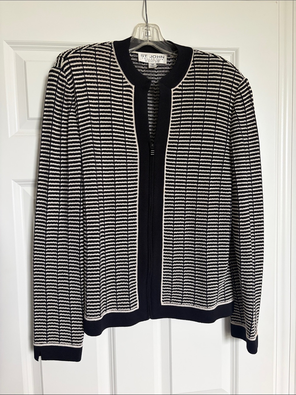 St. John Black and White Striped Knit Cardigan Jacket